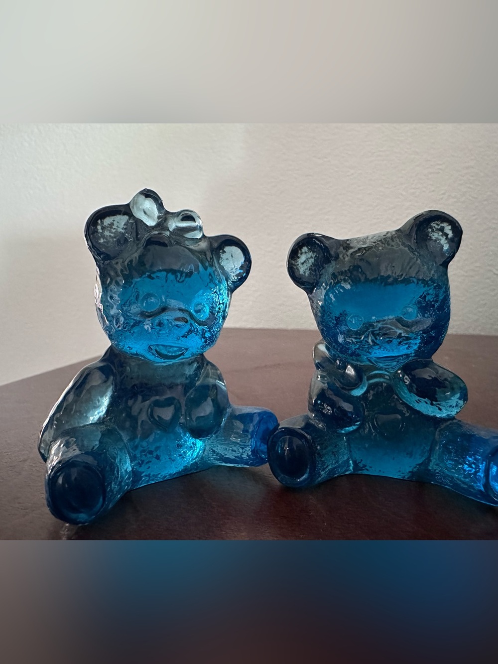 Goebel Blue Glass crystal cobalt Teddy Bear set  Boy & Girl